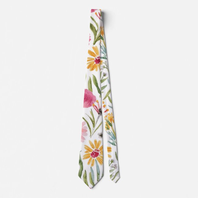 Elegant watercolor orange  pink colour flowers3 tie (Front)