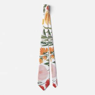 Elegant watercolor orange pink colour flowers tie