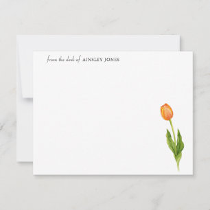 Elegant watercolor orange tulip flower note card