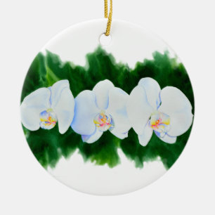 Elegant watercolor orchid painting ceramic tree decoration