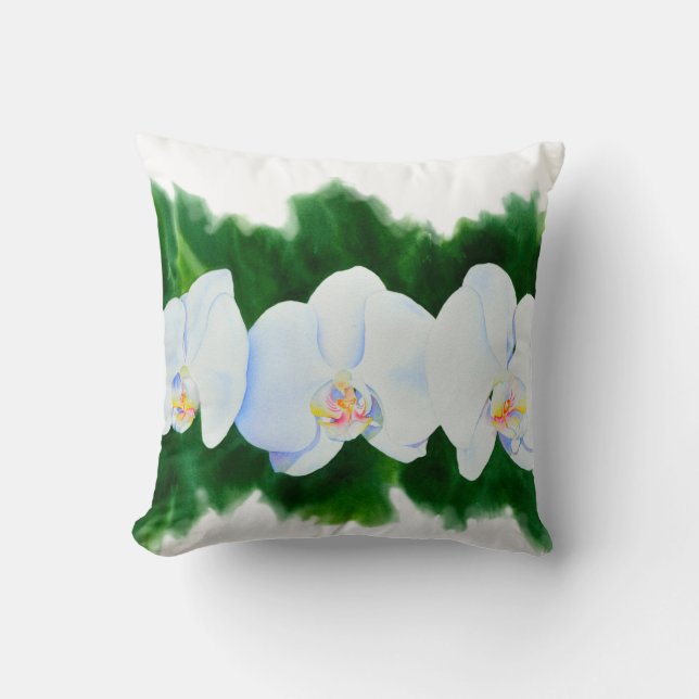 Elegant watercolor orchid painting cushion (Front)