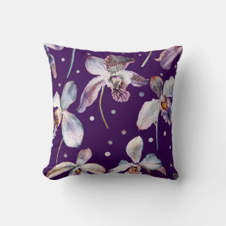 Elegant Watercolor Orchids Floral Pattern Cushion
