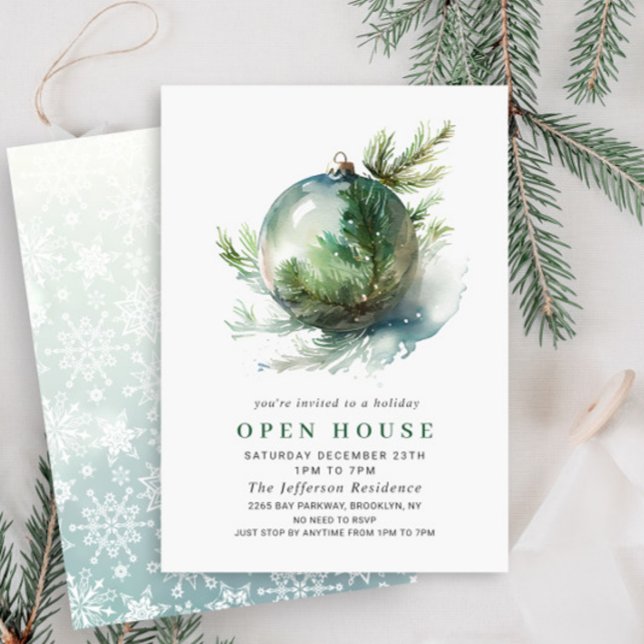 Elegant Watercolor Ornament Christmas OPEN HOUSE Invitation (Creator Uploaded)