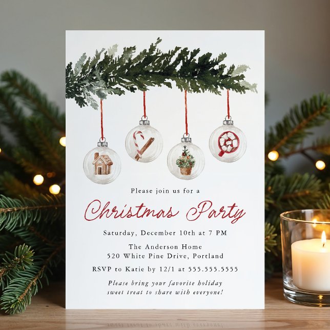 Elegant Watercolor Ornaments Christmas Party Invitation (Creator Uploaded)