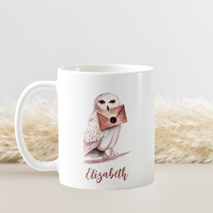 Elegant Watercolor Owl Personalised Name Coffee Mug