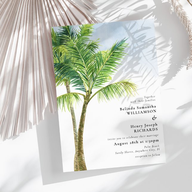 Elegant Watercolor Palm Tree Beach Wedding Invitation (Creator Uploaded)