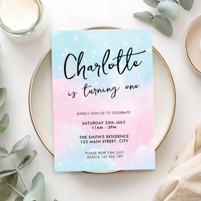 Elegant Watercolor Pastel 1st Birthday Invitation (Creator Uploaded)