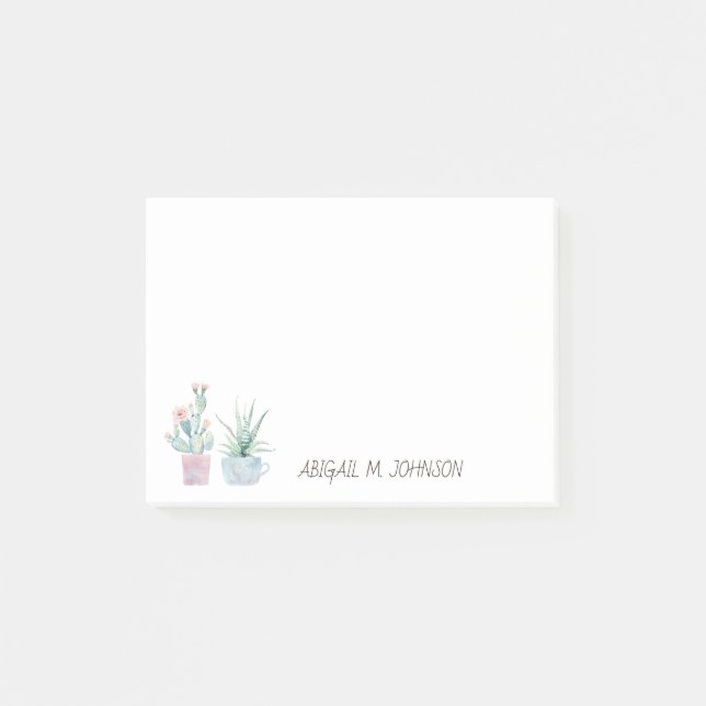 Elegant Watercolor Pastel Cactus Succulent Post-it Notes (Front)