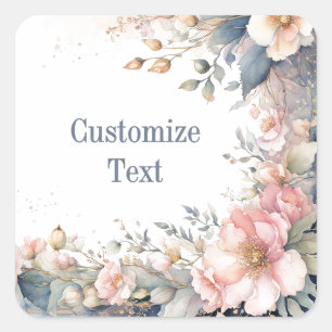 Elegant Watercolor Pastel Floral Personalised Square Sticker