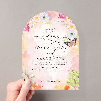 Elegant Watercolor Pastel Floral Wedding Acrylic Invitations