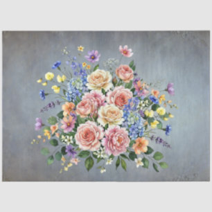 Elegant Watercolor Pastel Flowers Decoupage Tissue Paper