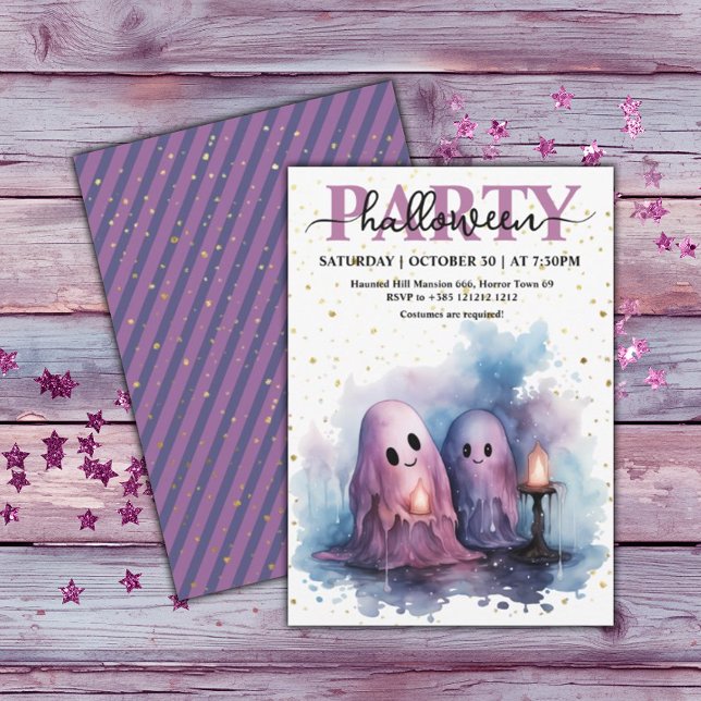 Elegant Watercolor Pastel Ghosts Halloween Party Invitation (Creator Uploaded)
