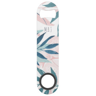 Elegant Watercolor Pastel Leaves Monogram