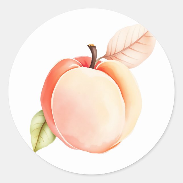 Elegant Watercolor Peach on White Background Classic Round Sticker (Front)