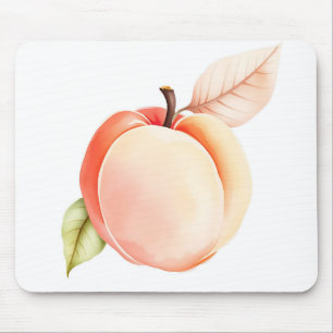 Elegant Watercolor Peach on White Background Mouse Pad