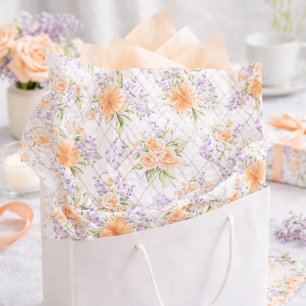 Elegant Watercolor Peach Roses Lavender Floral Tissue Paper