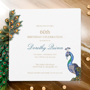 Elegant Watercolor Peacock Birthday Invitation