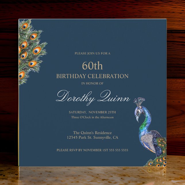 Elegant Watercolor Peacock Birthday Invitation (Creator Uploaded)