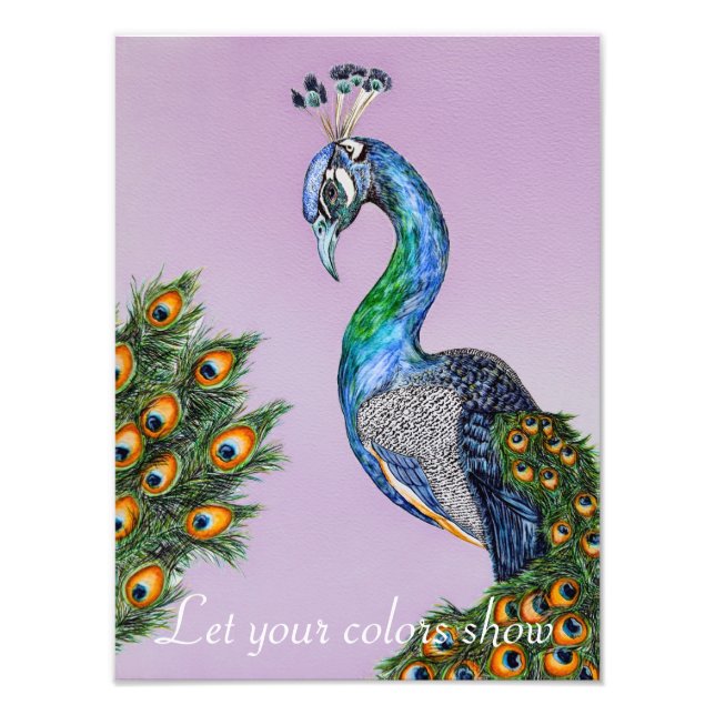 Elegant Watercolor Peacock Customisable Photo Print (Front)