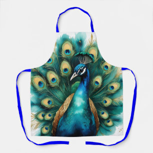 Elegant Watercolor Peacock Feather Apron