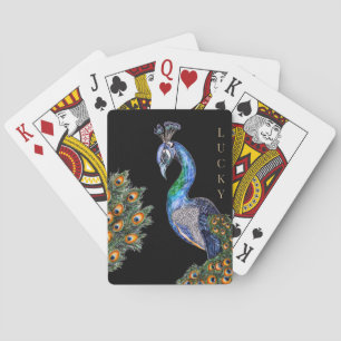 Elegant Watercolor Peacock Lucky Playing Cards