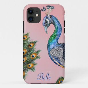 Elegant Watercolor Peacock Personalised Case-Mate iPhone Case