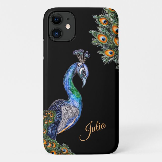 Elegant Watercolor Peacock Personalised Case-Mate iPhone Case (Back)
