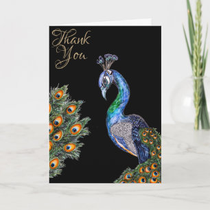 Elegant Watercolor Peacock Thank You Card