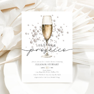 Elegant Watercolor Pearls & Prosecco Bridal Shower Invitation