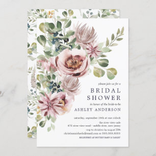 Elegant Watercolor Peonies Floral Bridal Shower Invitation