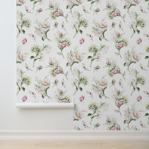 Elegant Watercolor Peonies Vintage Floral Wallpaper