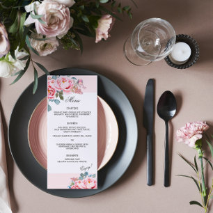 Elegant Watercolor Peonies Wedding Menu