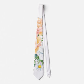 Elegant watercolor peony and white anemone floral tie