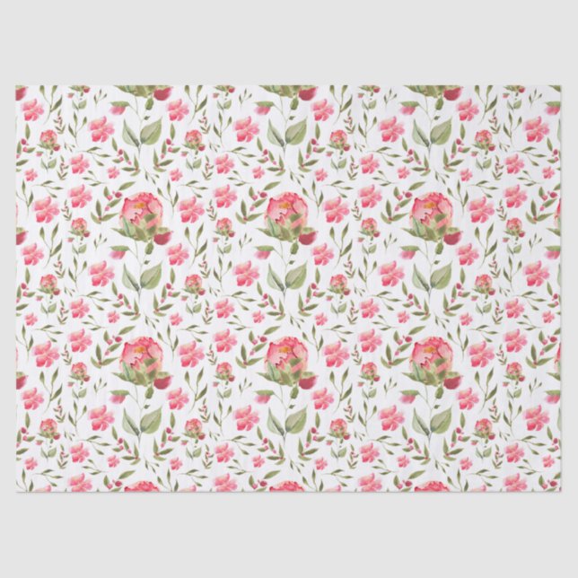 Elegant Watercolor Peony Floral botanical Tissue Paper (Front)