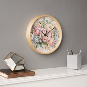 Elegant Watercolor Peony Floral Wall Clock – Paste