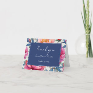 Elegant Watercolor Peony Flowers Wedding Thank You Card