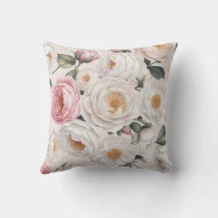 Elegant Watercolor Peony Rose Floral Pillow