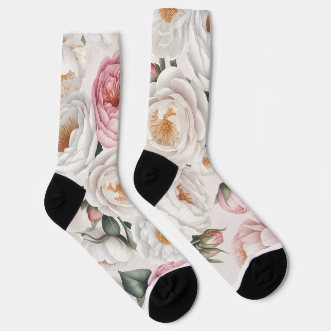 Elegant Watercolor Peony Rose Floral socks (Right)