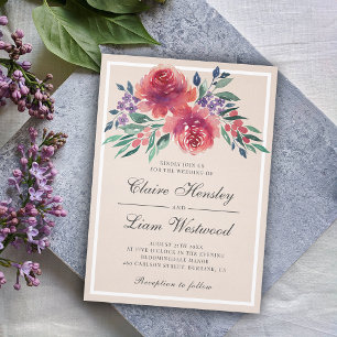 Elegant Watercolor Peony Roses Wedding Invitation
