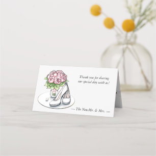 Elegant Watercolor Peony Wedding Folded Place Card