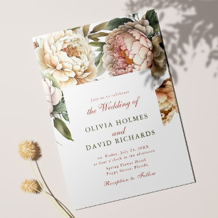 Elegant Watercolor Peony Wedding Invitation