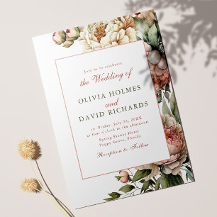 Elegant Watercolor Peony Wedding Invitation