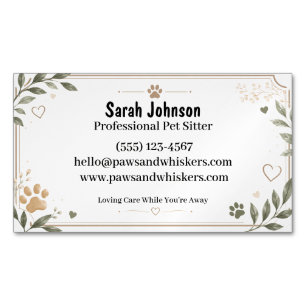 Elegant Watercolor Personalised Pet Sitter Magnetic Business Card
