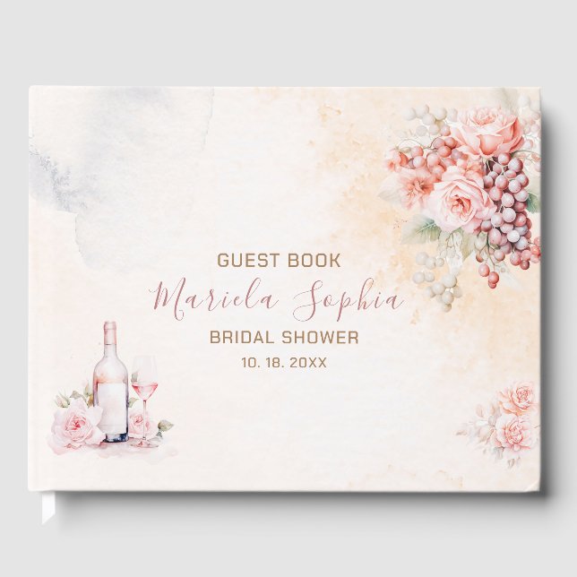 Elegant  Watercolor Petals and Prosecco Guest Book (Front)
