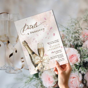 Elegant Watercolor Petals & Prosecco Bridal Shower Invitation