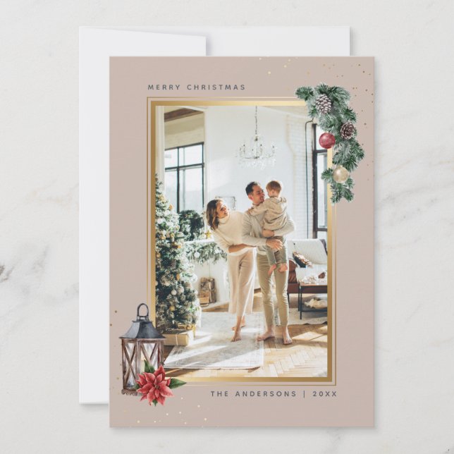 Elegant Watercolor Photo Christmas Holiday Card (Front)