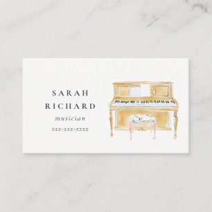Elegant Watercolor Piano Musician Music Teacher Business Card