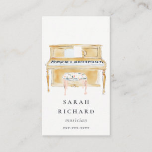 Elegant Watercolor Piano Musician Music Teacher Business Card