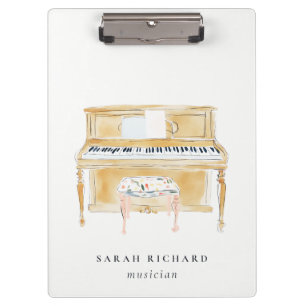 Elegant Watercolor Piano Musician Music Teacher Clipboard
