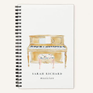 Elegant Watercolor Piano Musician Music Teacher Notebook